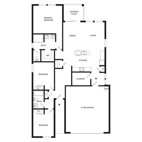 Floor plan for 3 beds, 2 baths, 1568 sqft